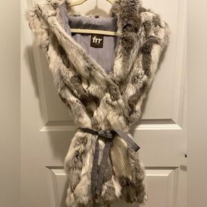 The Dakota Rabbit Fur Belted Waist Vest w/ Hood